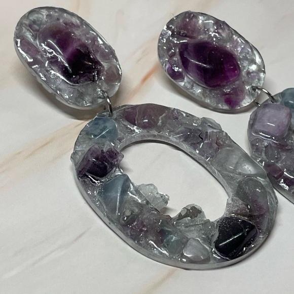 Laboradite & Mirrored Glass Earrings| Handmade - Picture 3 of 6